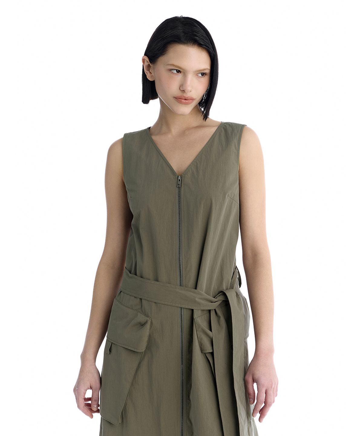 트리밍버드(TREEMINGBIRD) Cargo Sleeveless Long Dress [ Khaki ]