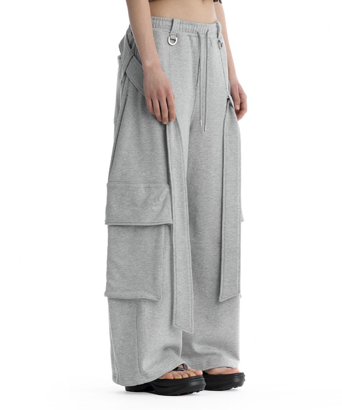 트리밍버드(TREEMINGBIRD) Utility Belted Cargo Sweat Pants [ Melange Gray ]