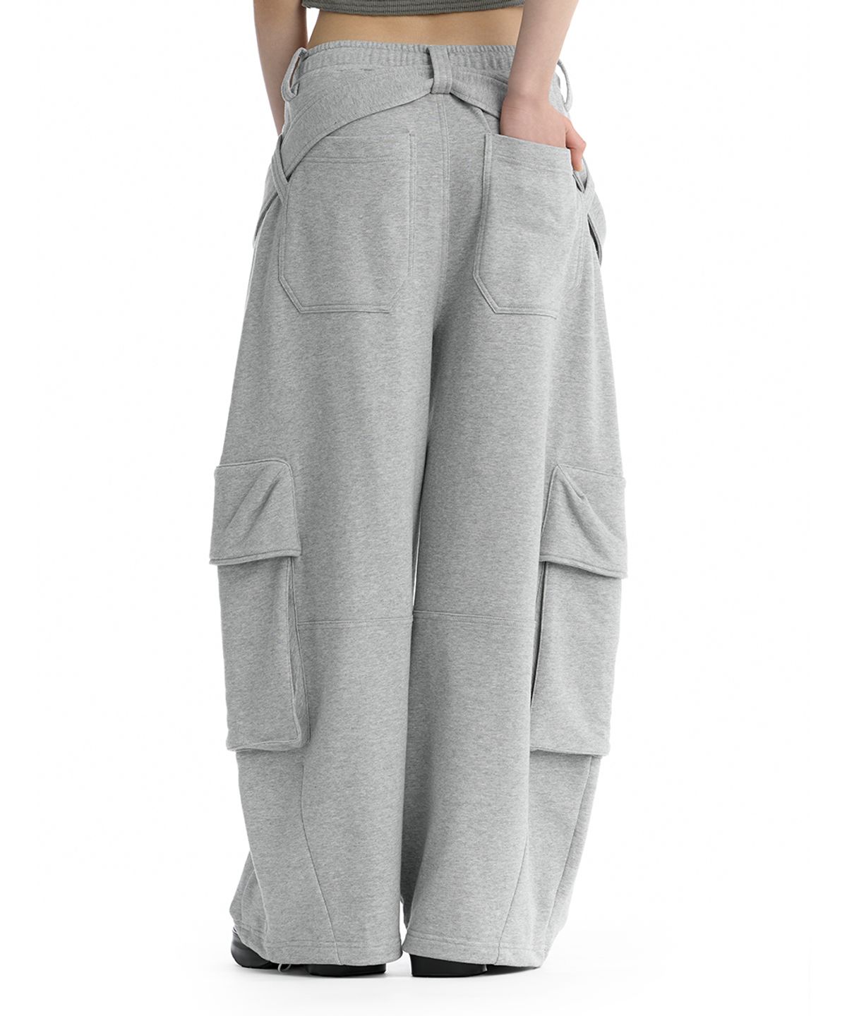 트리밍버드(TREEMINGBIRD) Utility Belted Cargo Sweat Pants [ Melange Gray ]