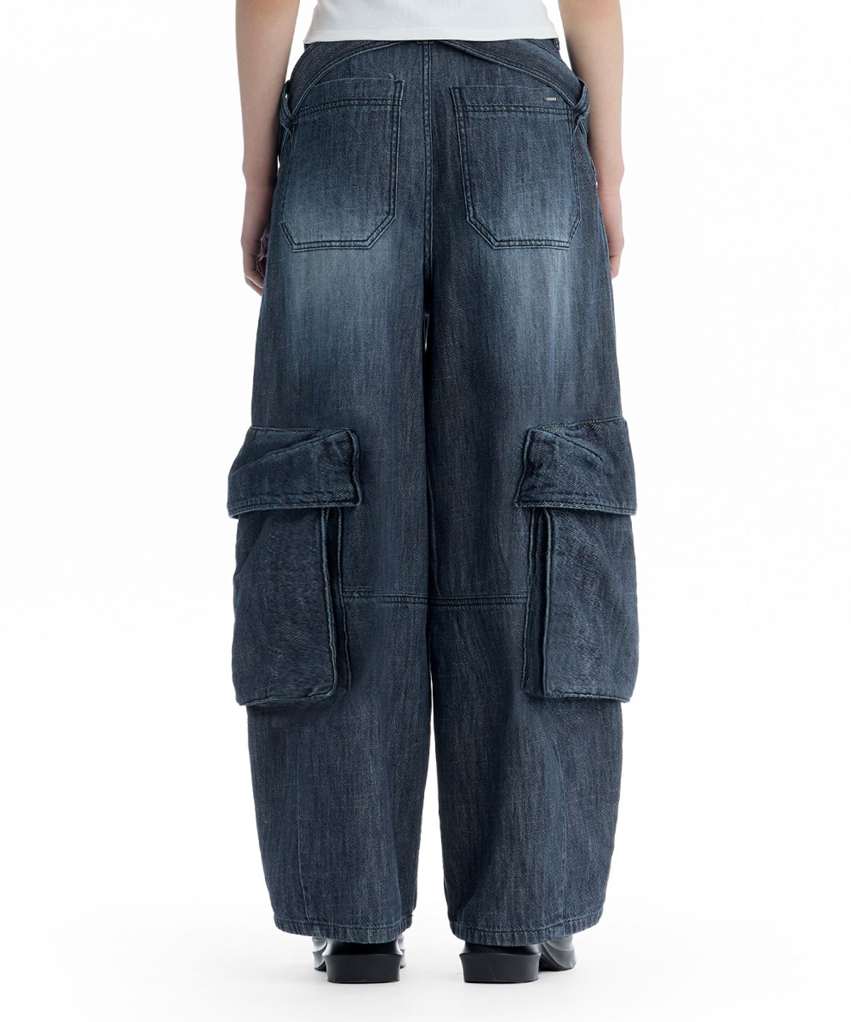 트리밍버드(TREEMINGBIRD) Utility Belted Cargo Denim Pants [ Blue ]