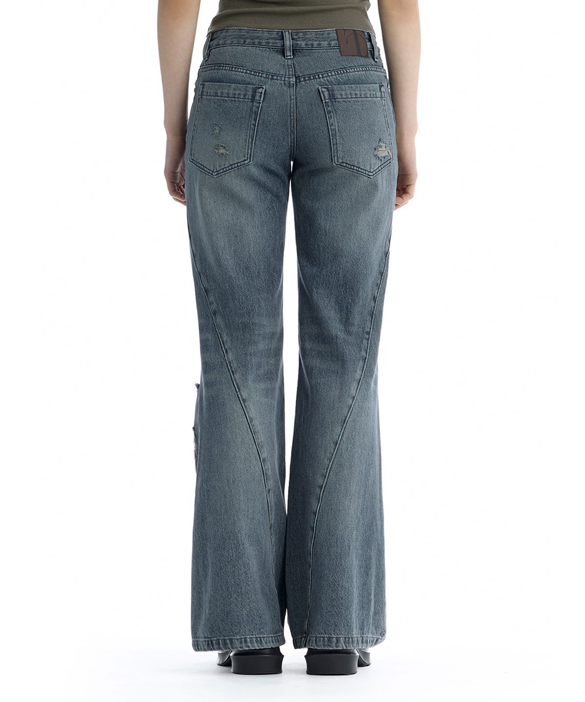 트리밍버드(TREEMINGBIRD) Distressed Bootcut Denim Pants [ Blue ]