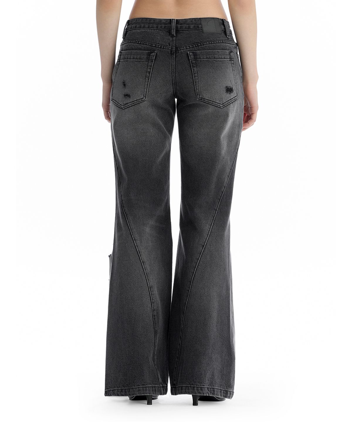 트리밍버드(TREEMINGBIRD) Distressed Bootcut Denim Pants [ Black ]