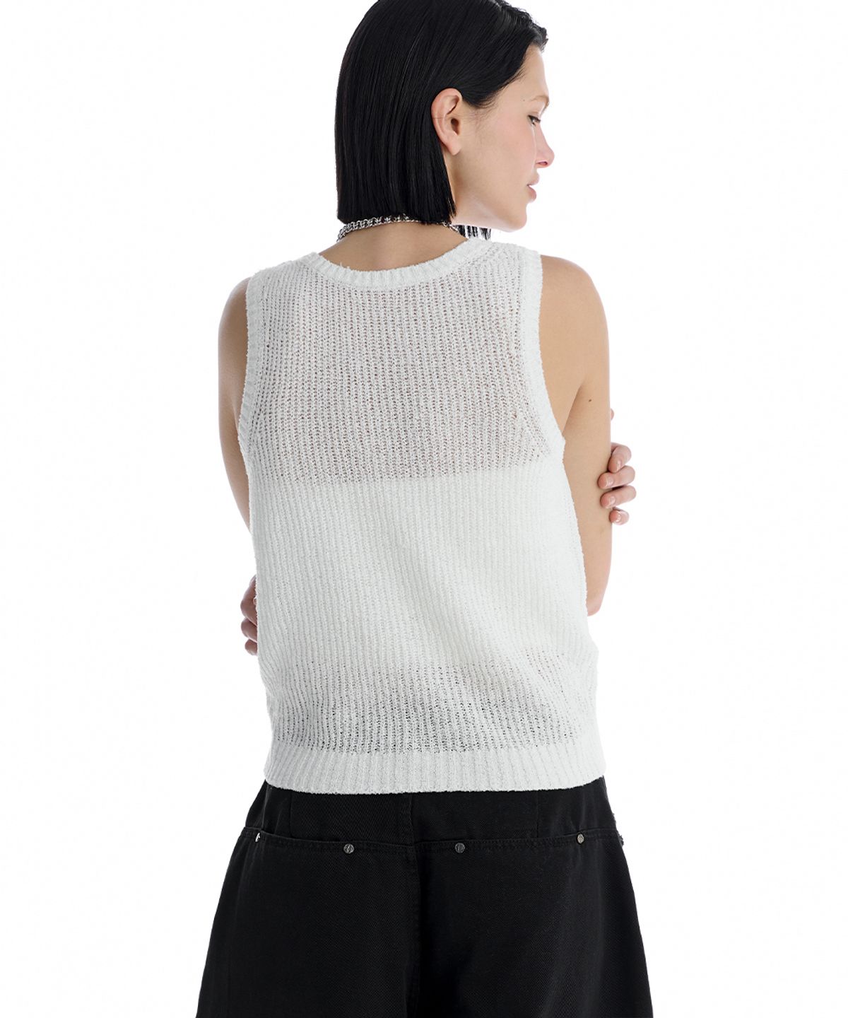 트리밍버드(TREEMINGBIRD) Essential Ribbed Sleeveless Knit Top [ White ]