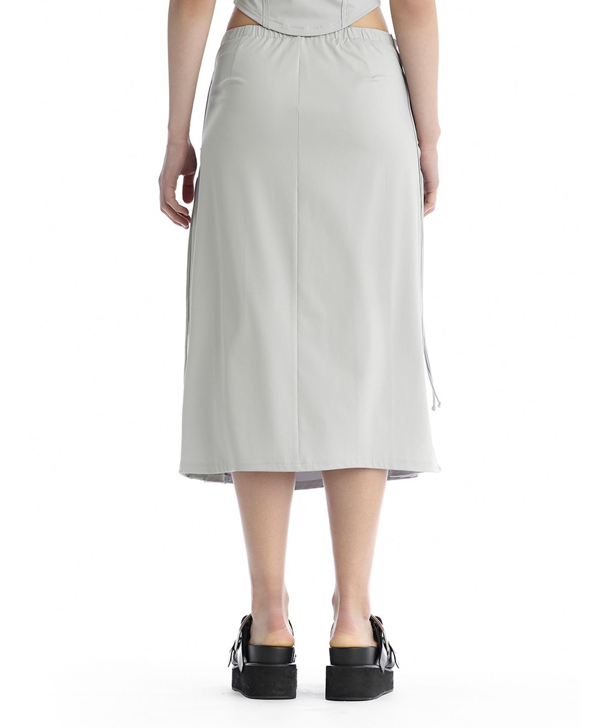 트리밍버드(TREEMINGBIRD) Jersey Lace-Up Side Set-Up Skirt [ Light Gray ]