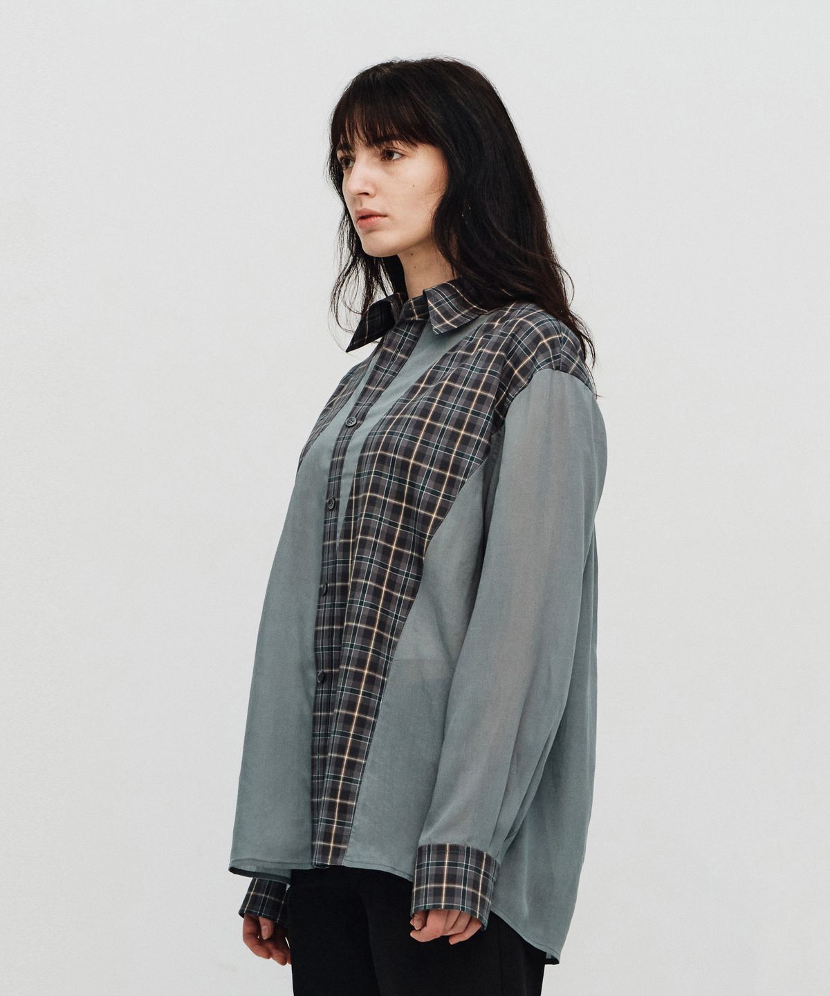 실롯(SEALOT) 블록 체크 오버사이즈 셔츠 (다크 그레이)