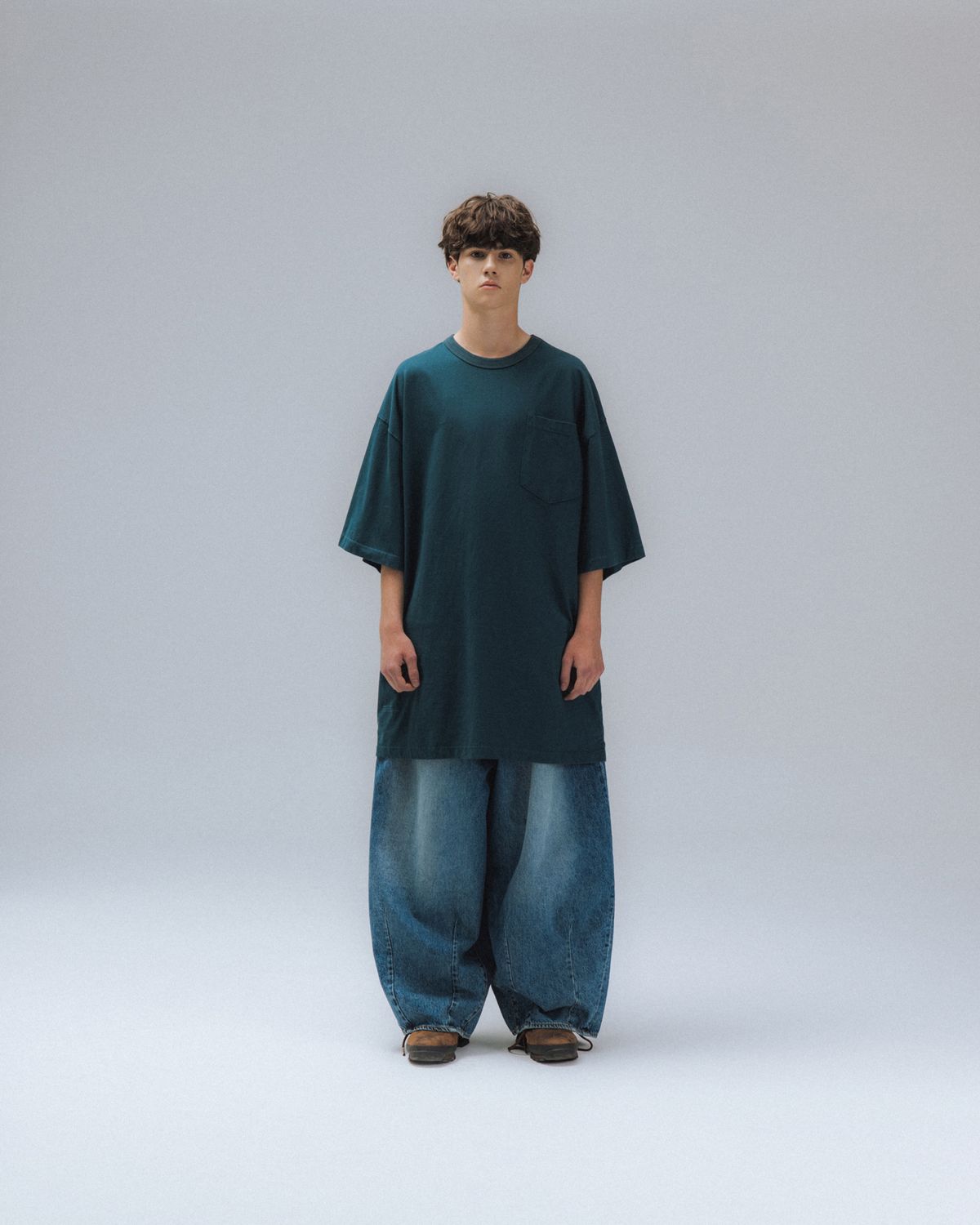 앵글런(ANGLAN) Essential Big Half Tee - Blue Green