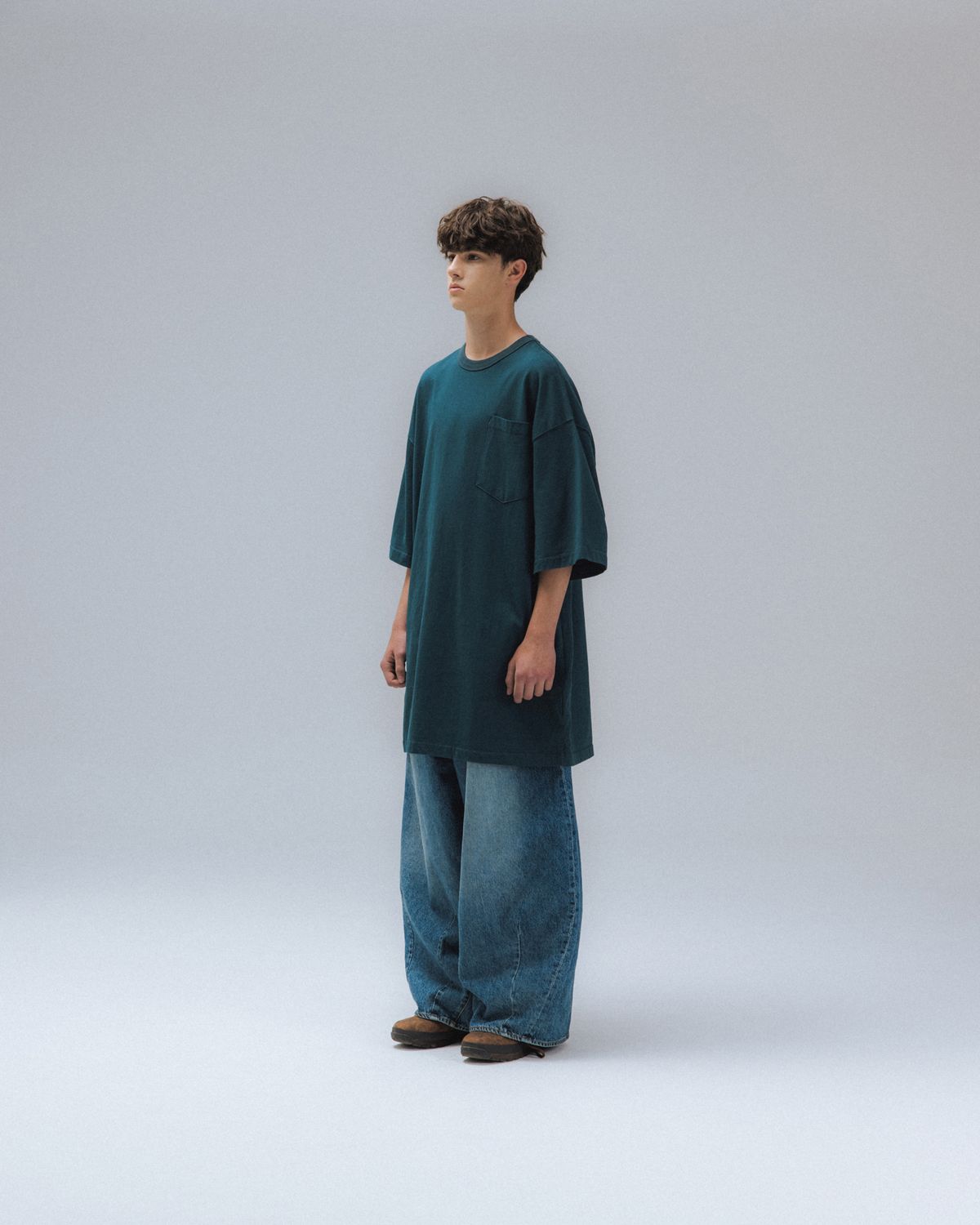 앵글런(ANGLAN) Essential Big Half Tee - Blue Green