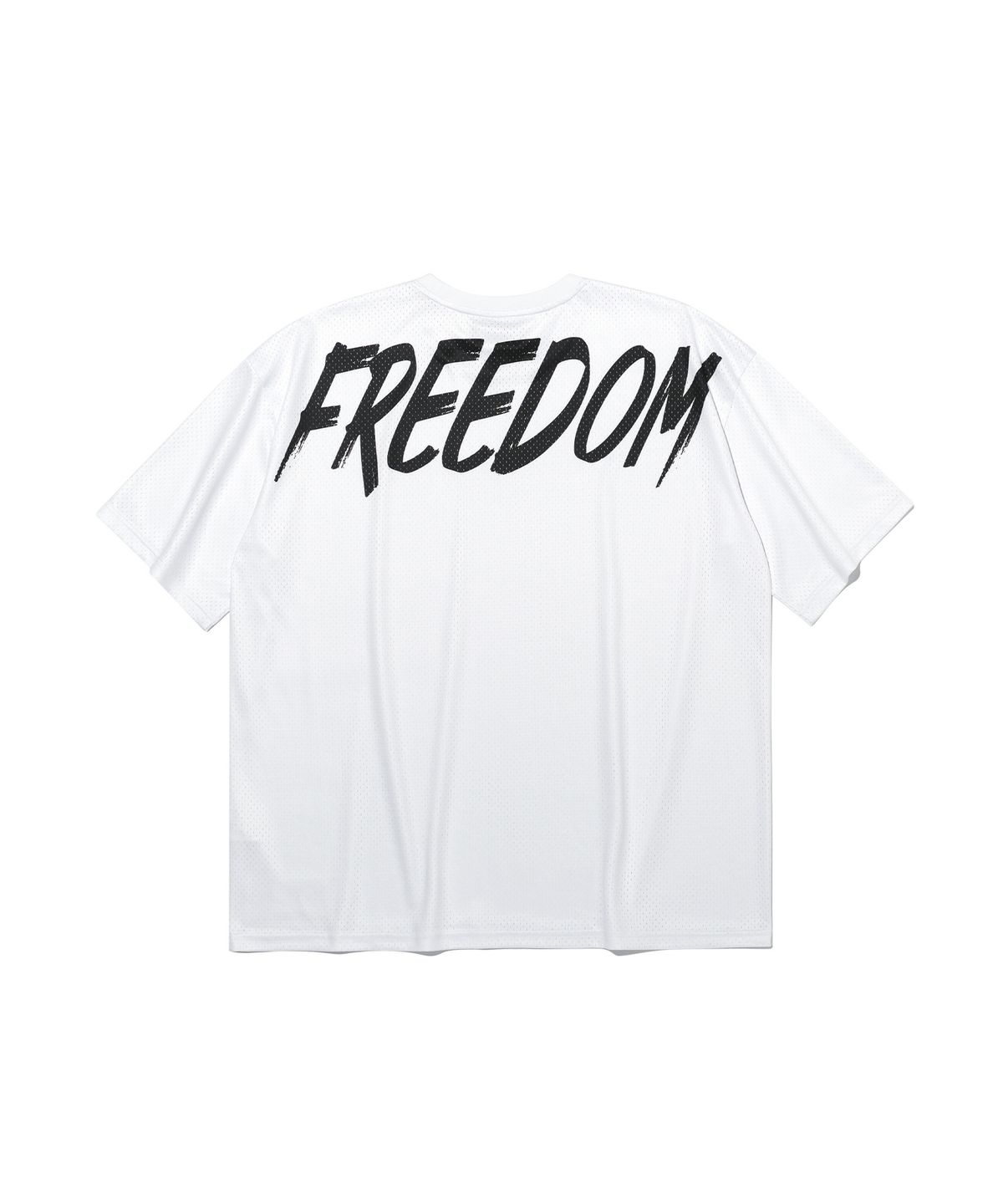 프리덤(FREEDOM) 메쉬 오버핏 백 프린팅 티셔츠 (화이트)