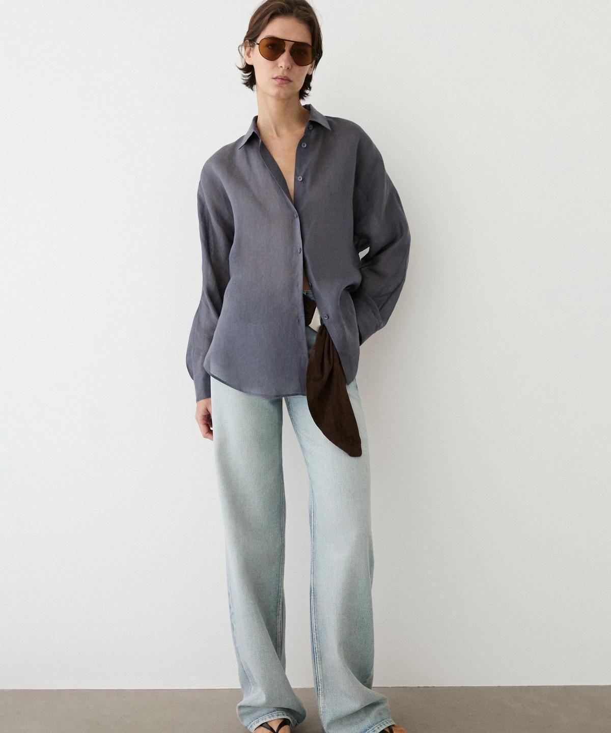 마시모두띠(MASSIMO DUTTI) 100% 라미 플루이드 셔츠
