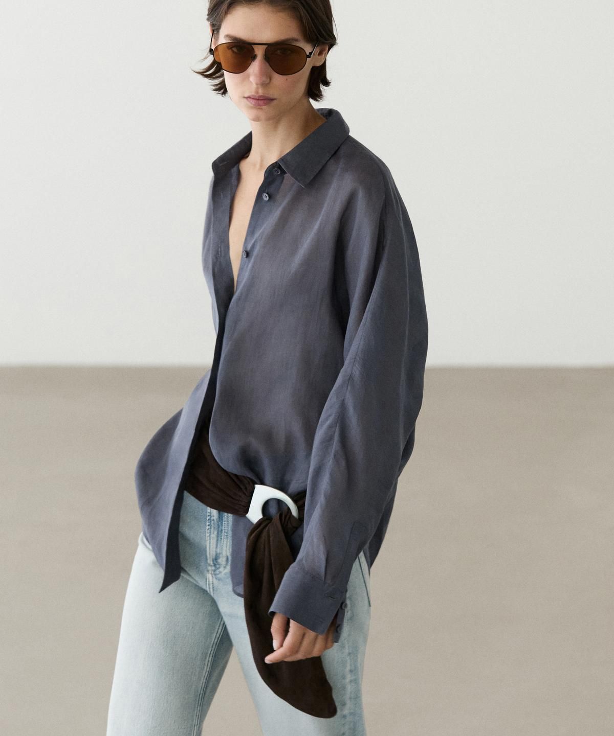 마시모두띠(MASSIMO DUTTI) 100% 라미 플루이드 셔츠
