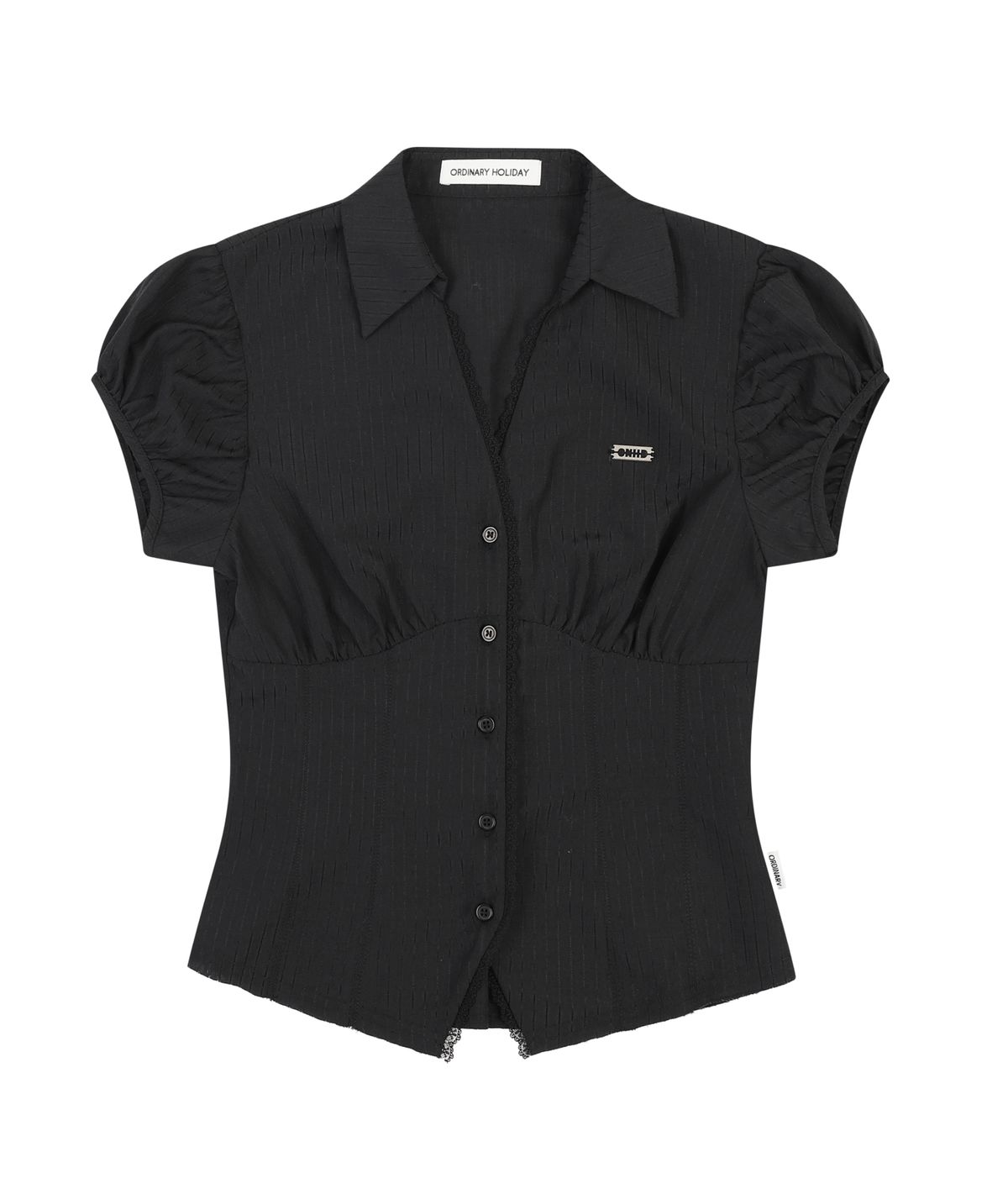 오디너리 홀리데이(ORDINARY HOLIDAY) LACE TRIMMING SHIRTS [BLACK]