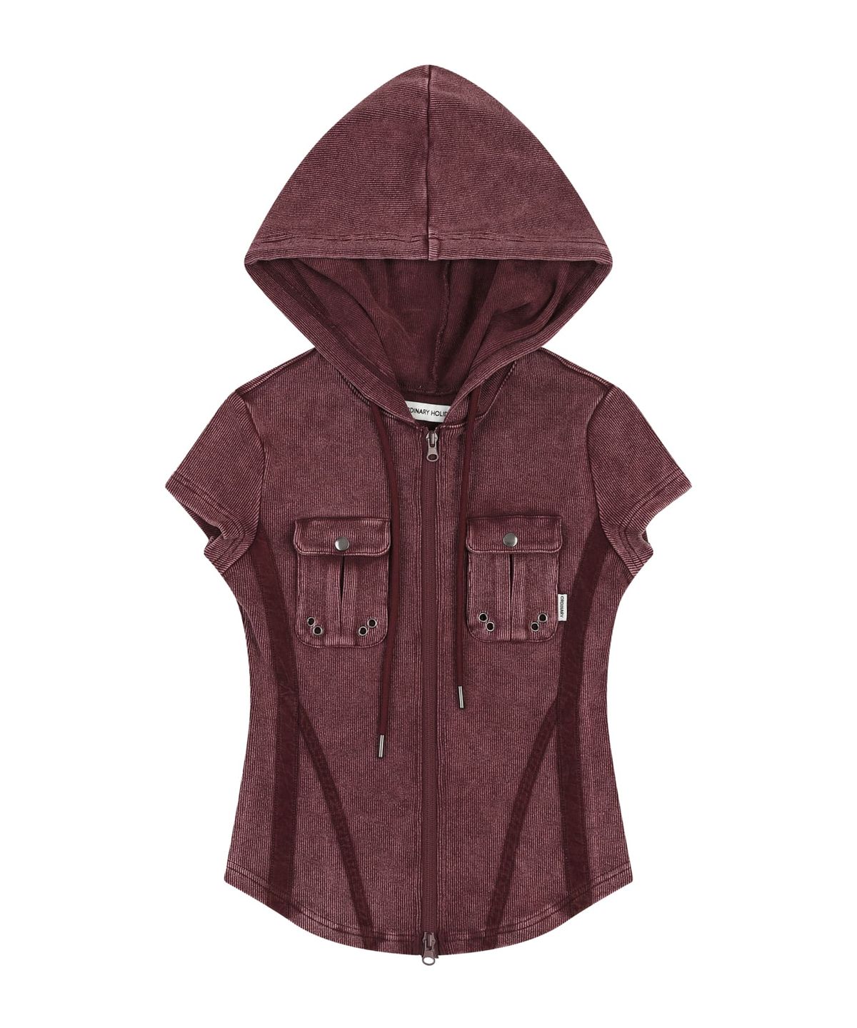 오디너리 홀리데이(ORDINARY HOLIDAY) HALF SLEEVE PIGMENT SLIM LINE ZIP-UP [PURPLE]