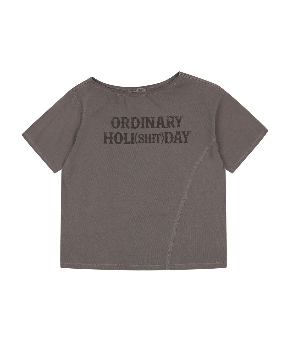 오디너리 홀리데이(ORDINARY HOLIDAY) ONE SHOULDER LOGO T-SHIRT [BROWN]