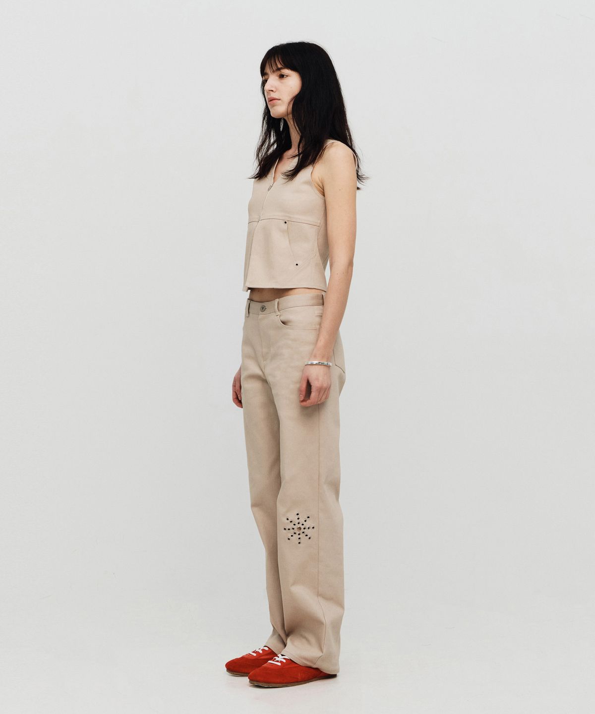 실롯(SEALOT) 아일렛 와이드 스트레이트 데님 팬츠 (베이지)