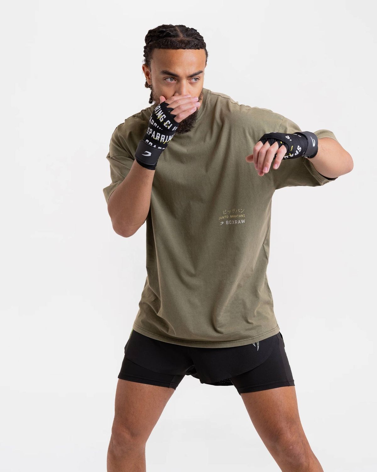 복스로(BOXRAW) 나카타니 x 스파링 클럽 오버사이즈 티셔츠 JUNTO-SPCLT [워시드 올리브]