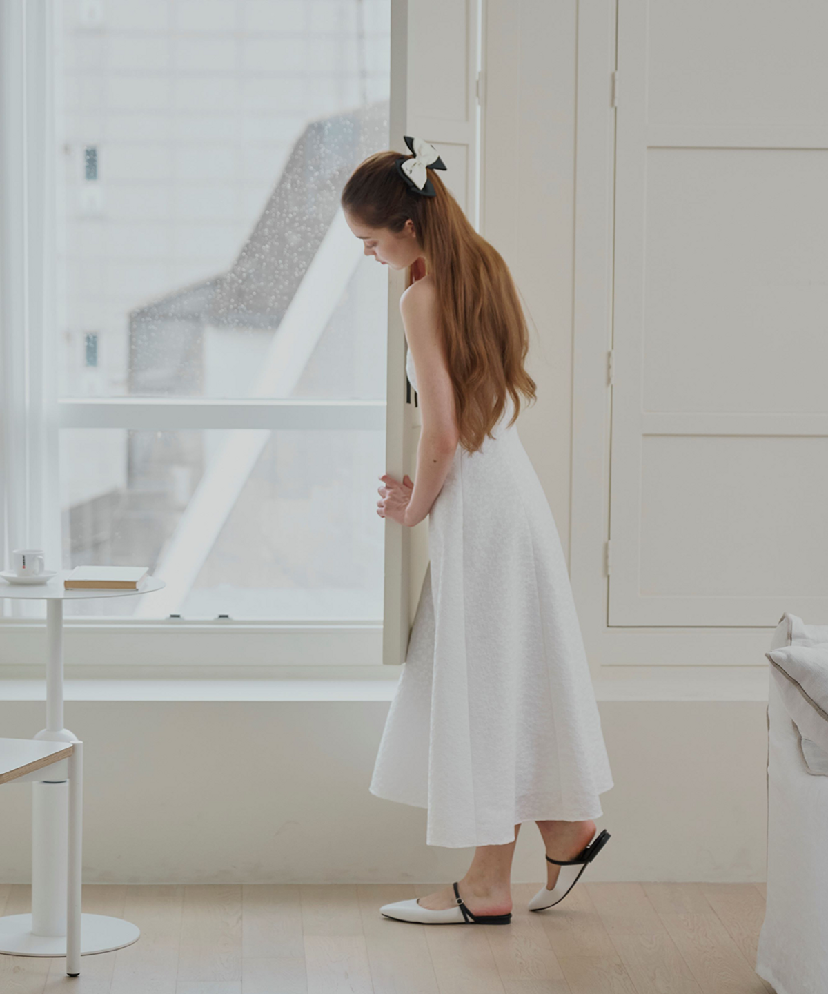 알리에나(ALIENAR) Satin shirring coloring dress