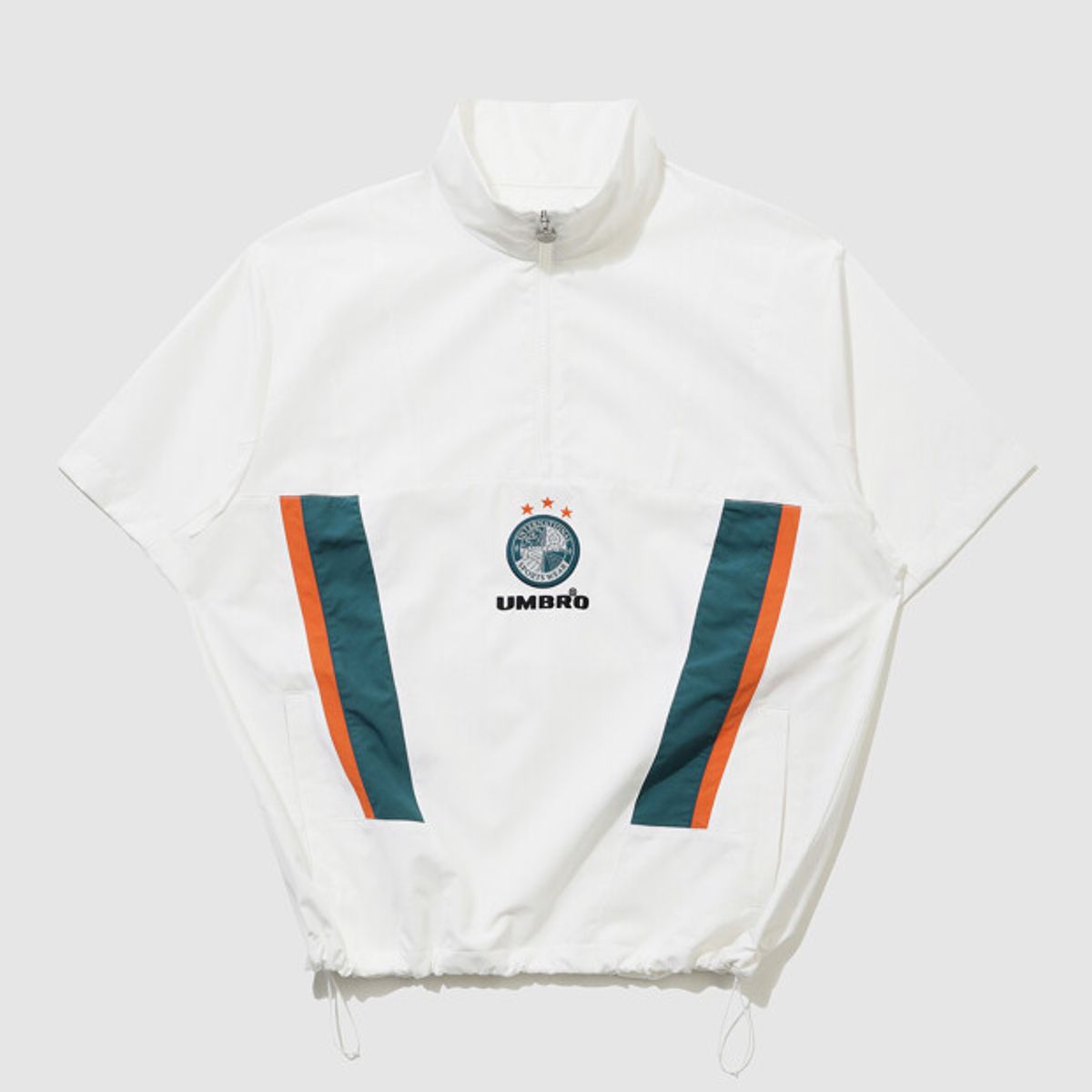 엄브로(UMBRO) HBL OG 컬러블럭 반팔 스탠넥 아노락 아이보리 UR221CWT56