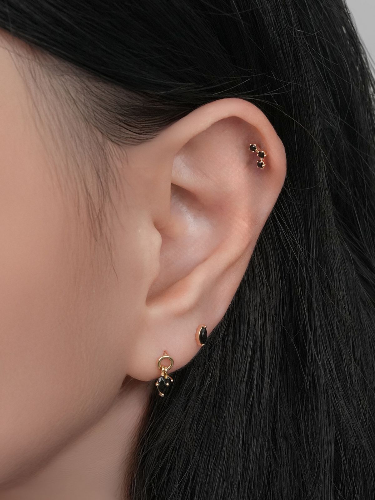 미니멀피어싱(MINIMALPIERCING) 14K 블랙 보트 큐빅 피어싱 귀걸이