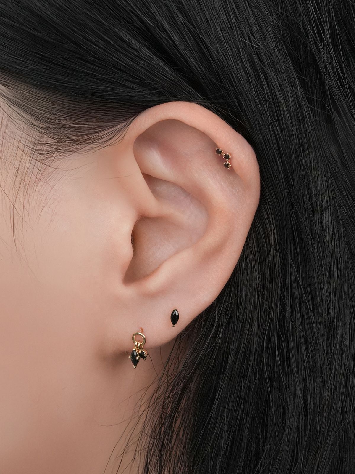 미니멀피어싱(MINIMALPIERCING) 14K 블랙 보트 큐빅 피어싱 귀걸이