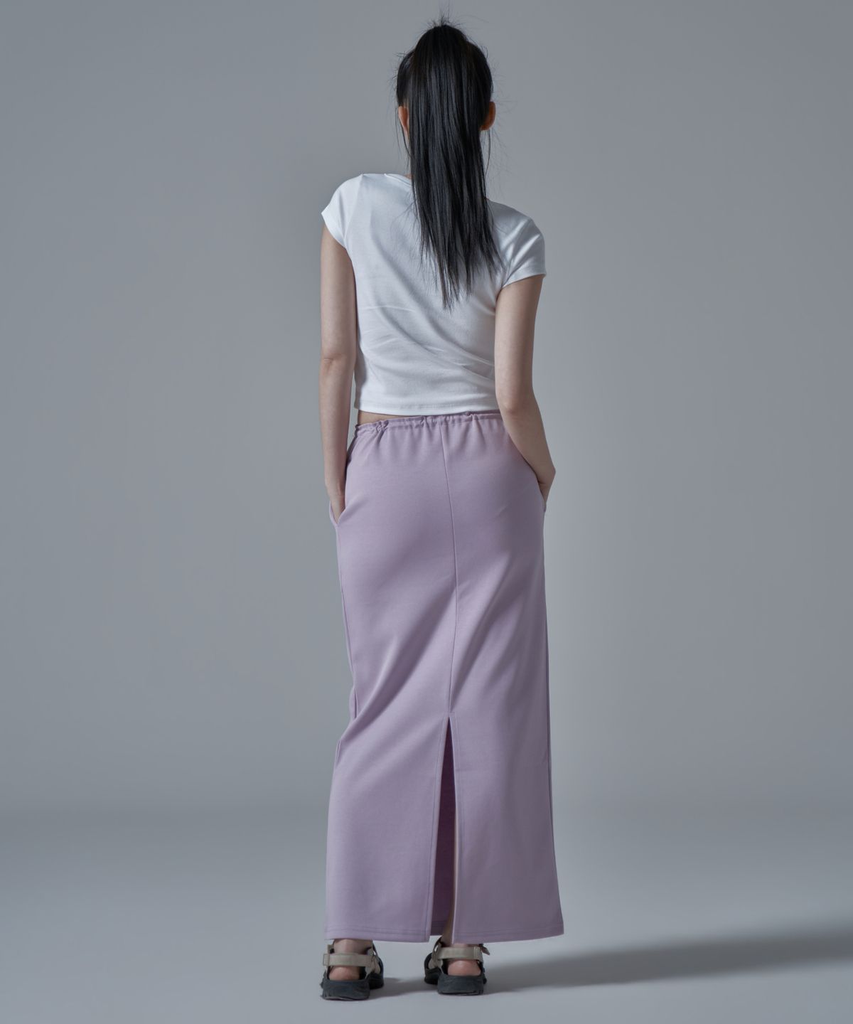 와르 포 우먼(WAARFORWOMAN) WSK-04 스트링 밴딩 롱 스커트_라벤더