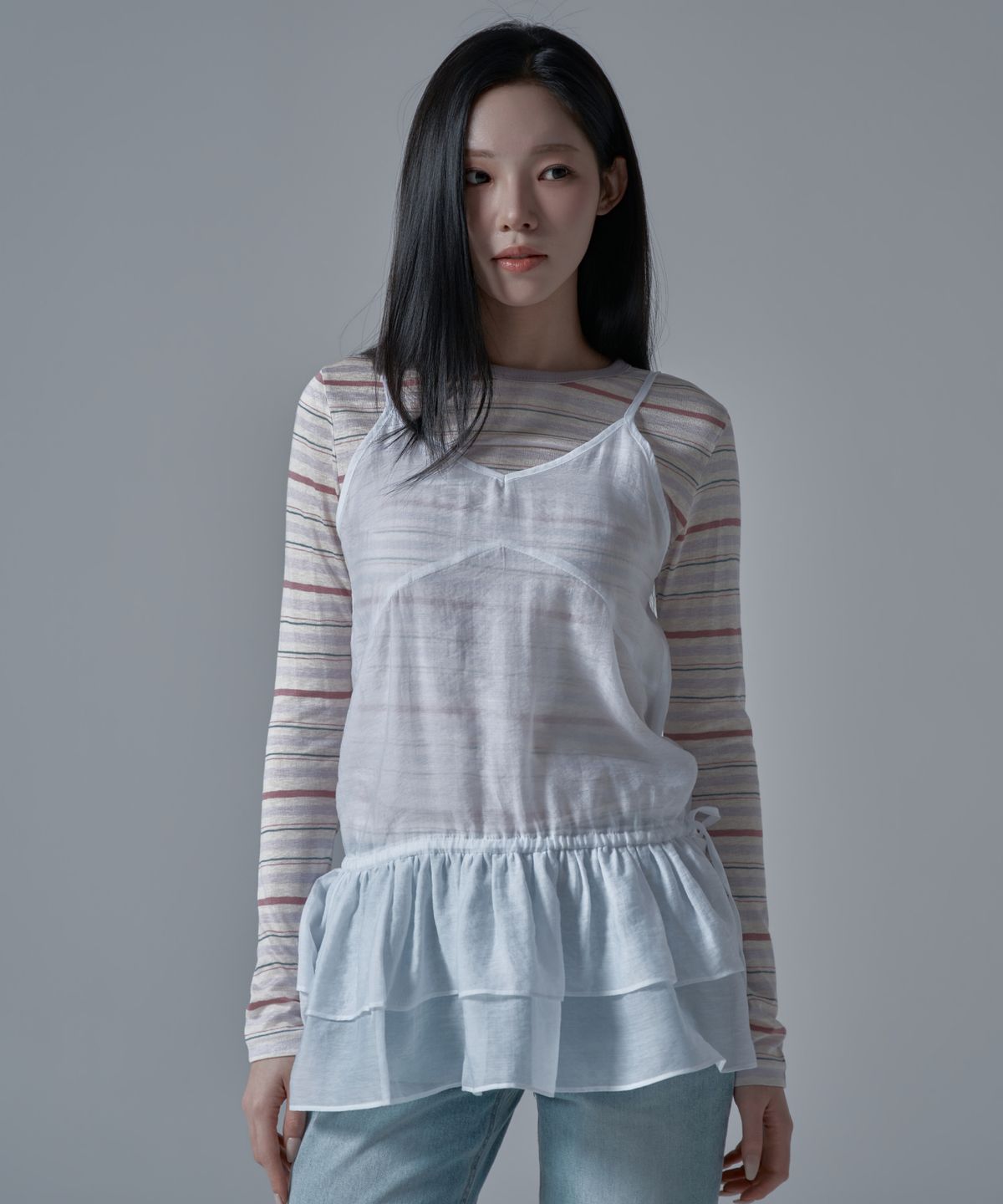 와르 포 우먼(WAARFORWOMAN) WS-08 캉캉 뷔스티에 레이어드 원피스_화이트