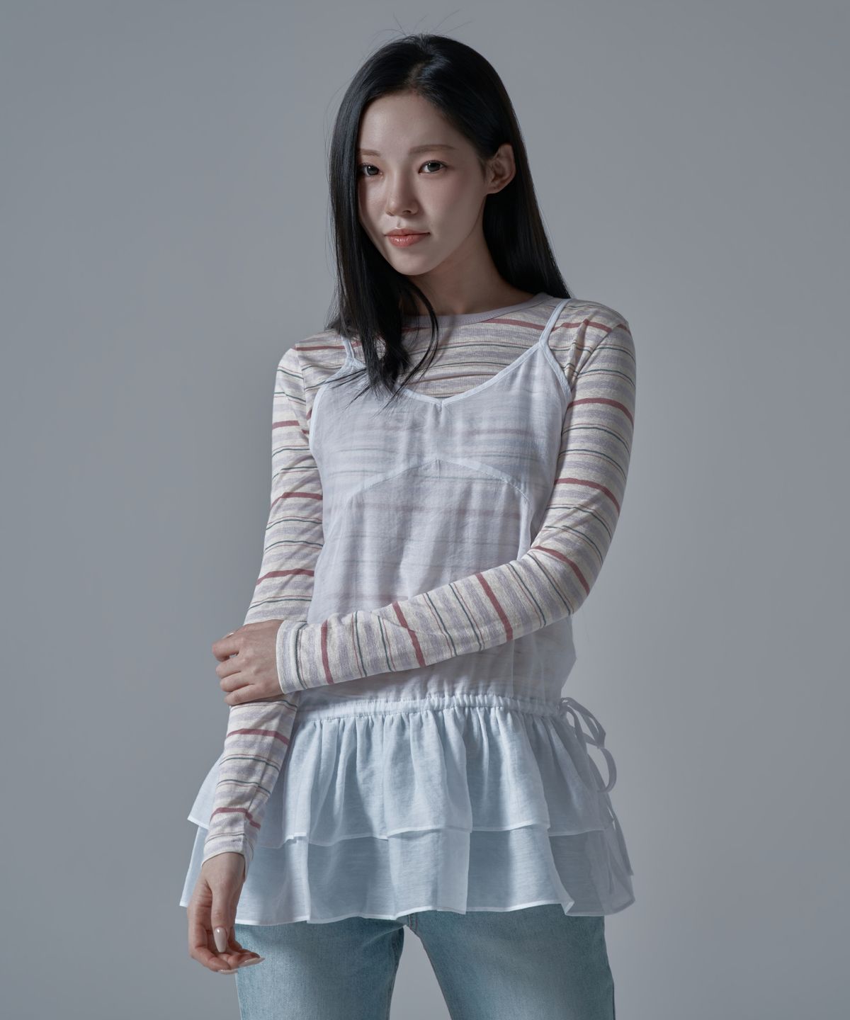 와르 포 우먼(WAARFORWOMAN) WS-08 캉캉 뷔스티에 레이어드 원피스_화이트