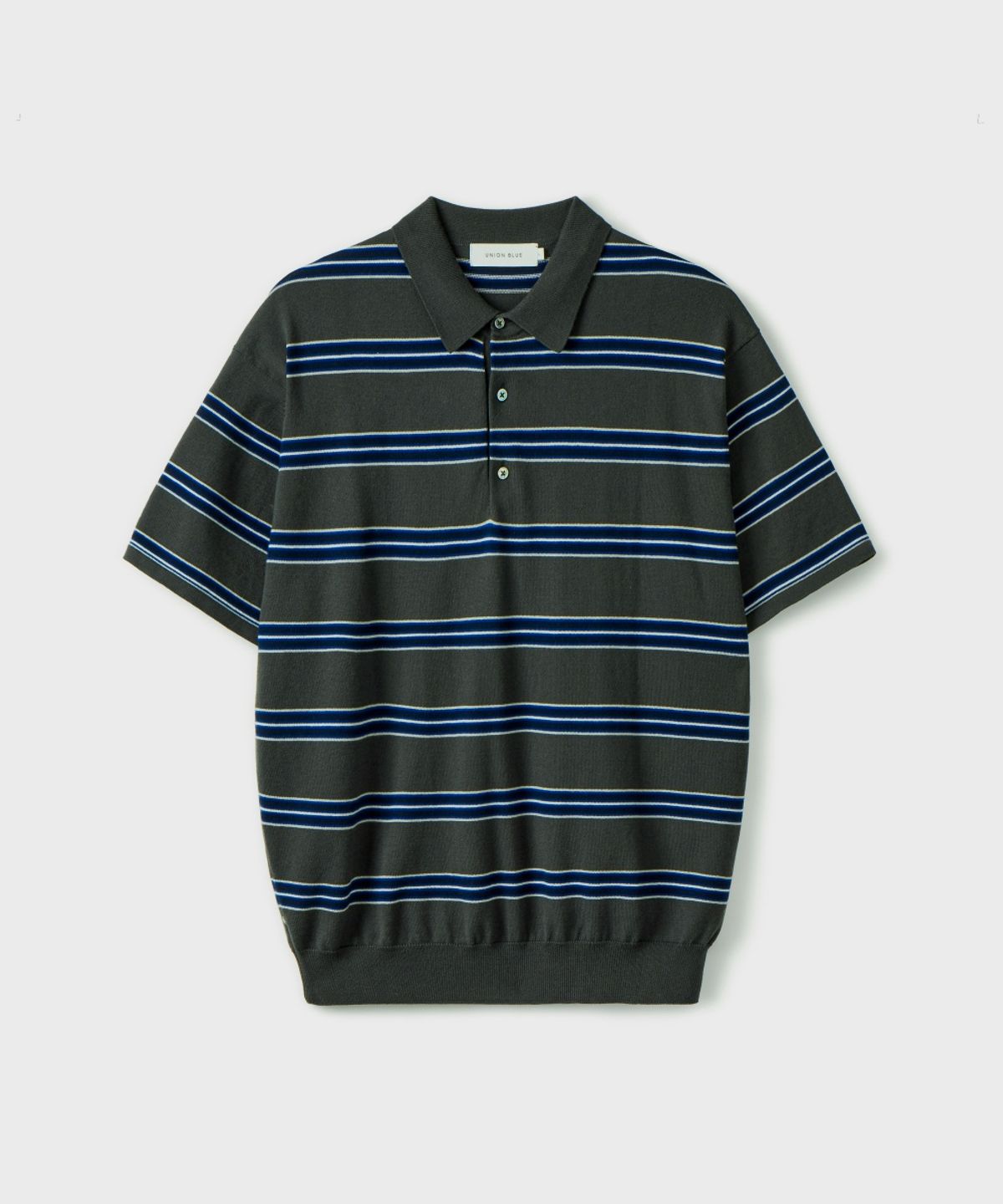 유니온블루(UNION BLUE) WALTZ STRIPE COLLAR HALF KNIT [MIDNIGHT CHARCOAL]