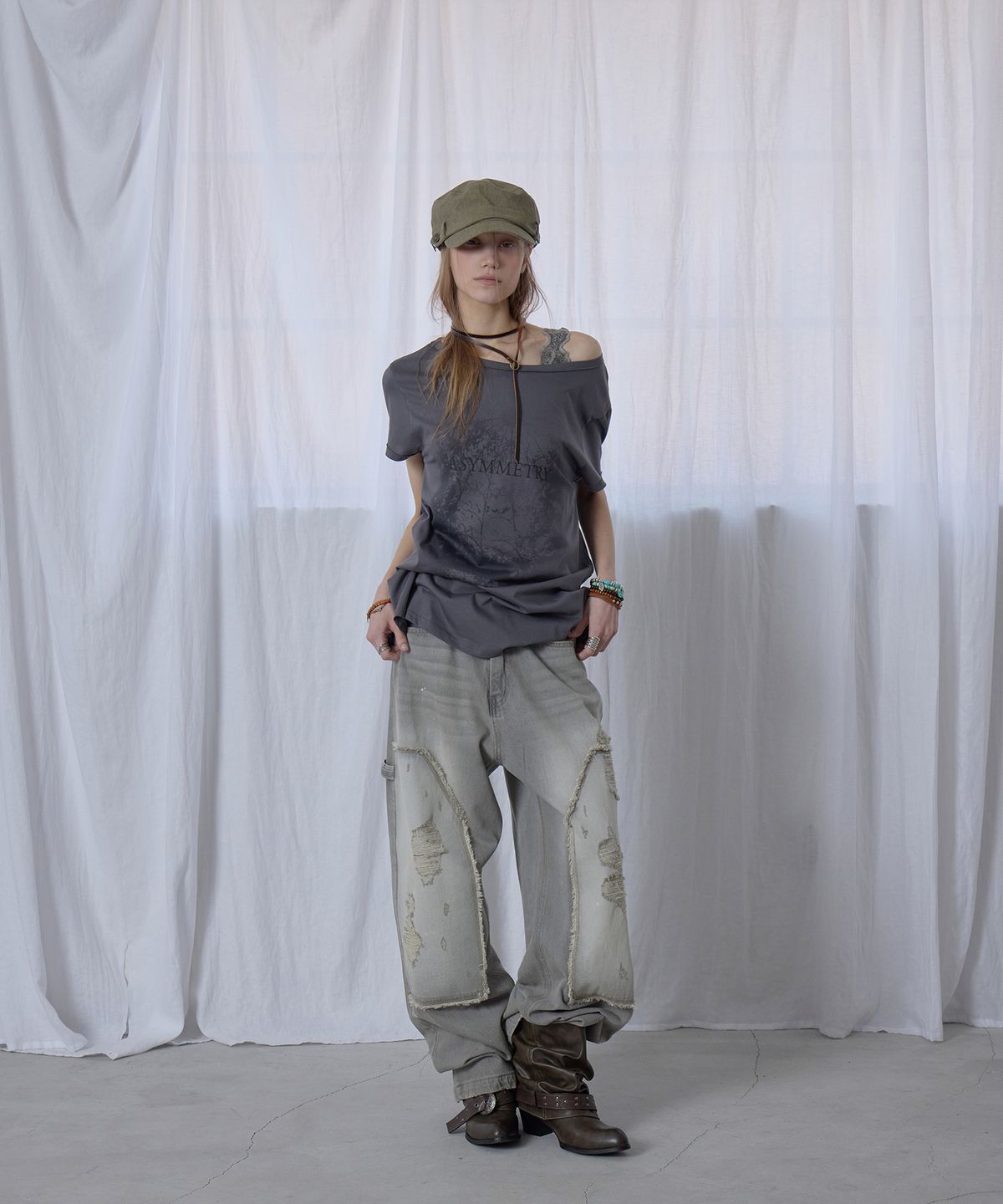 애시메트리(ASYMMETRY) FADED SLANT SILHOUETTE TOP / CHARCOAL