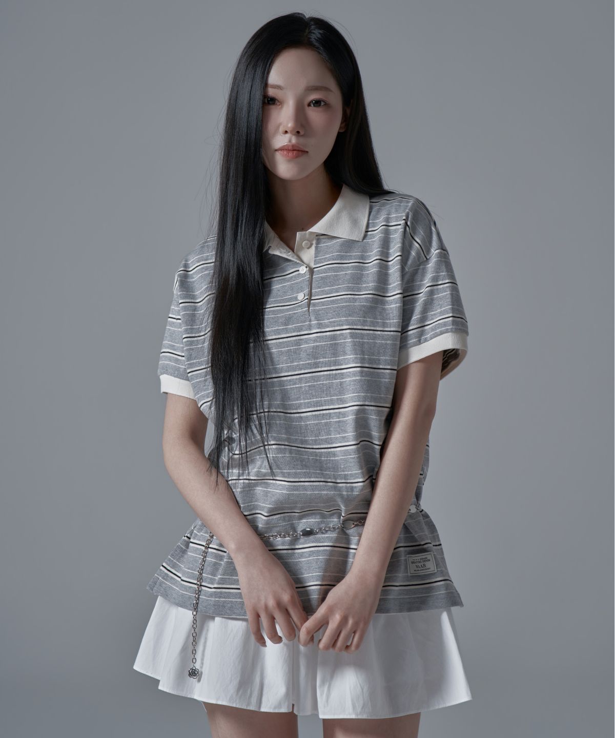 와르 포 우먼(WAARFORWOMAN) WT-61 럭비 하프 카라 반팔 티셔츠_그레이