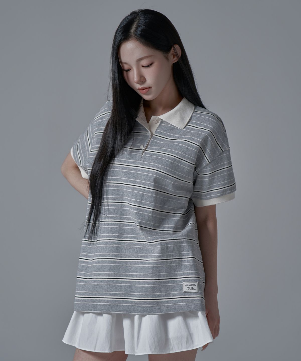 와르 포 우먼(WAARFORWOMAN) WT-61 럭비 하프 카라 반팔 티셔츠_그레이