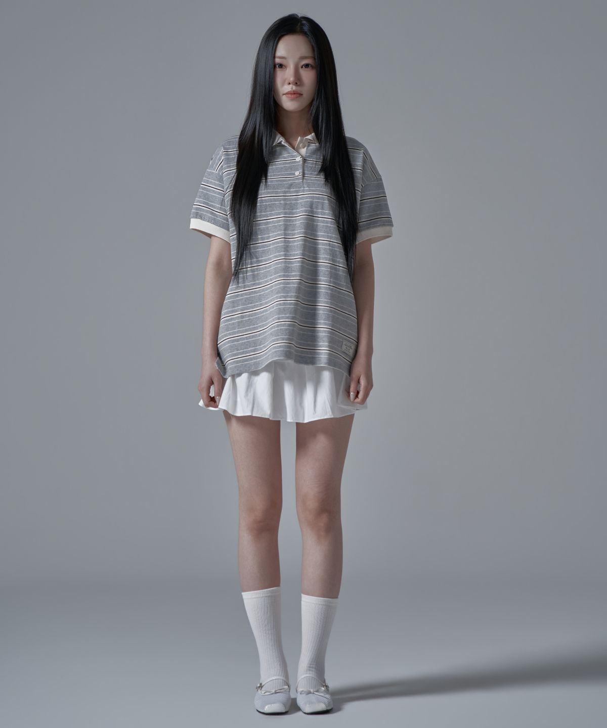 와르 포 우먼(WAARFORWOMAN) WT-61 럭비 하프 카라 반팔 티셔츠_그레이