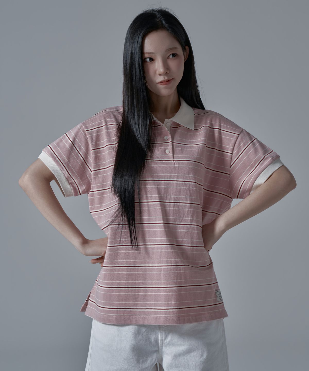 와르 포 우먼(WAARFORWOMAN) WT-61 럭비 하프 카라 반팔 티셔츠_핑크