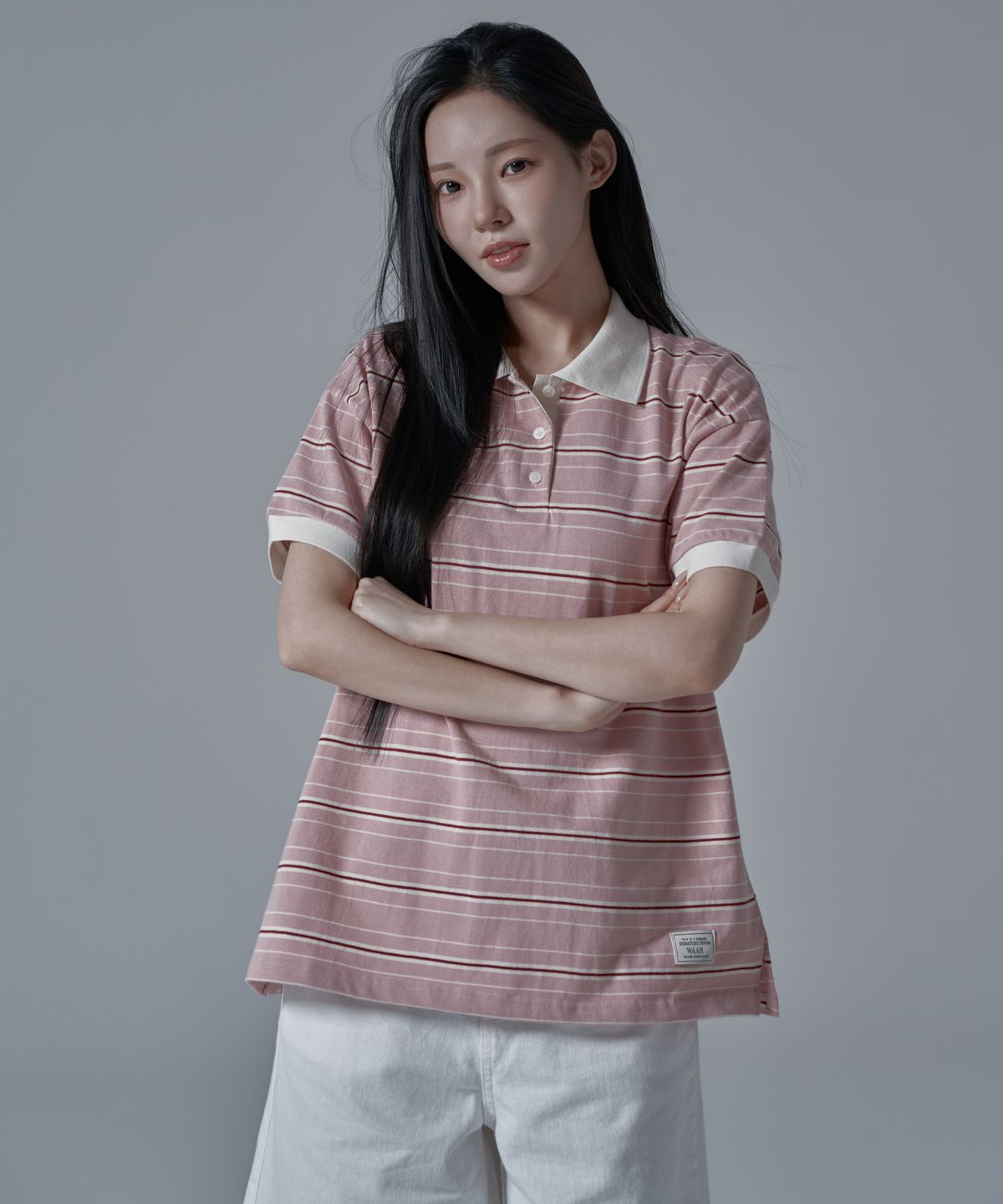 와르 포 우먼(WAARFORWOMAN) WT-61 럭비 하프 카라 반팔 티셔츠_핑크