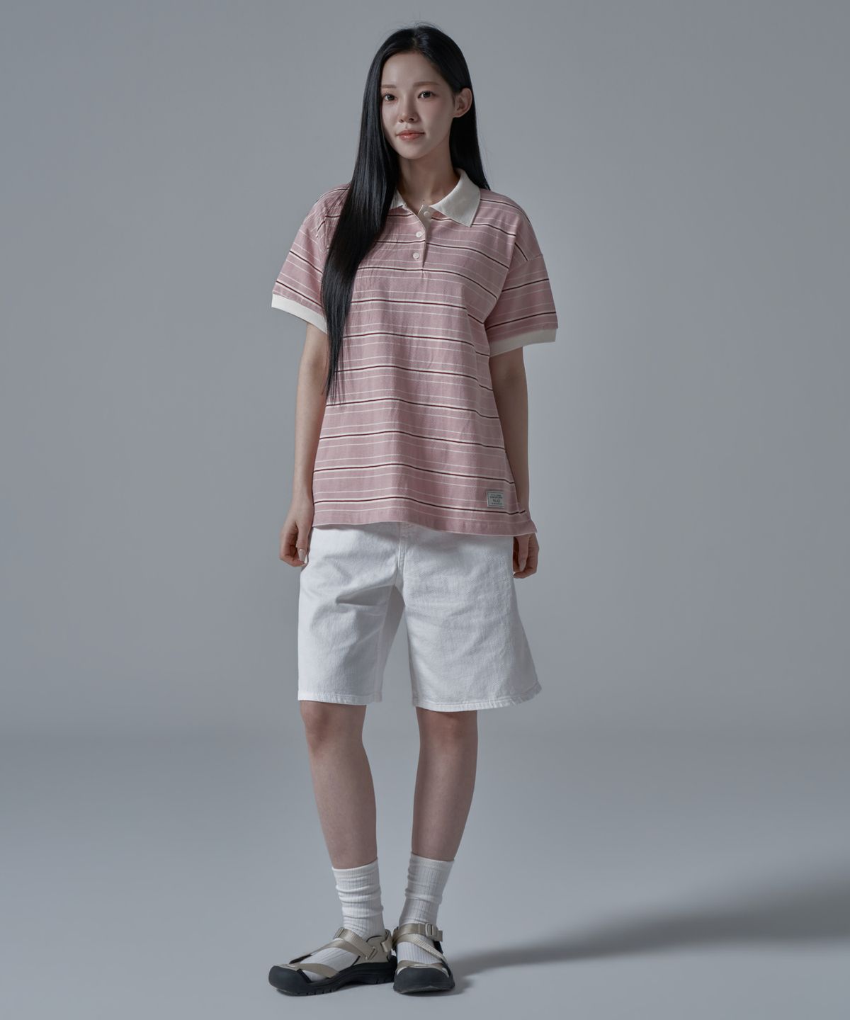 와르 포 우먼(WAARFORWOMAN) WT-61 럭비 하프 카라 반팔 티셔츠_핑크