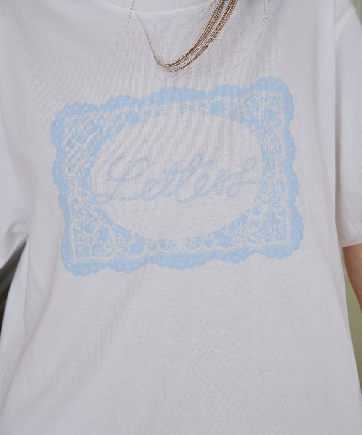 레터프롬문(LETTER FROM MOON) 레이스 프레임 오버핏 반팔 티셔츠 ( 화이트 )