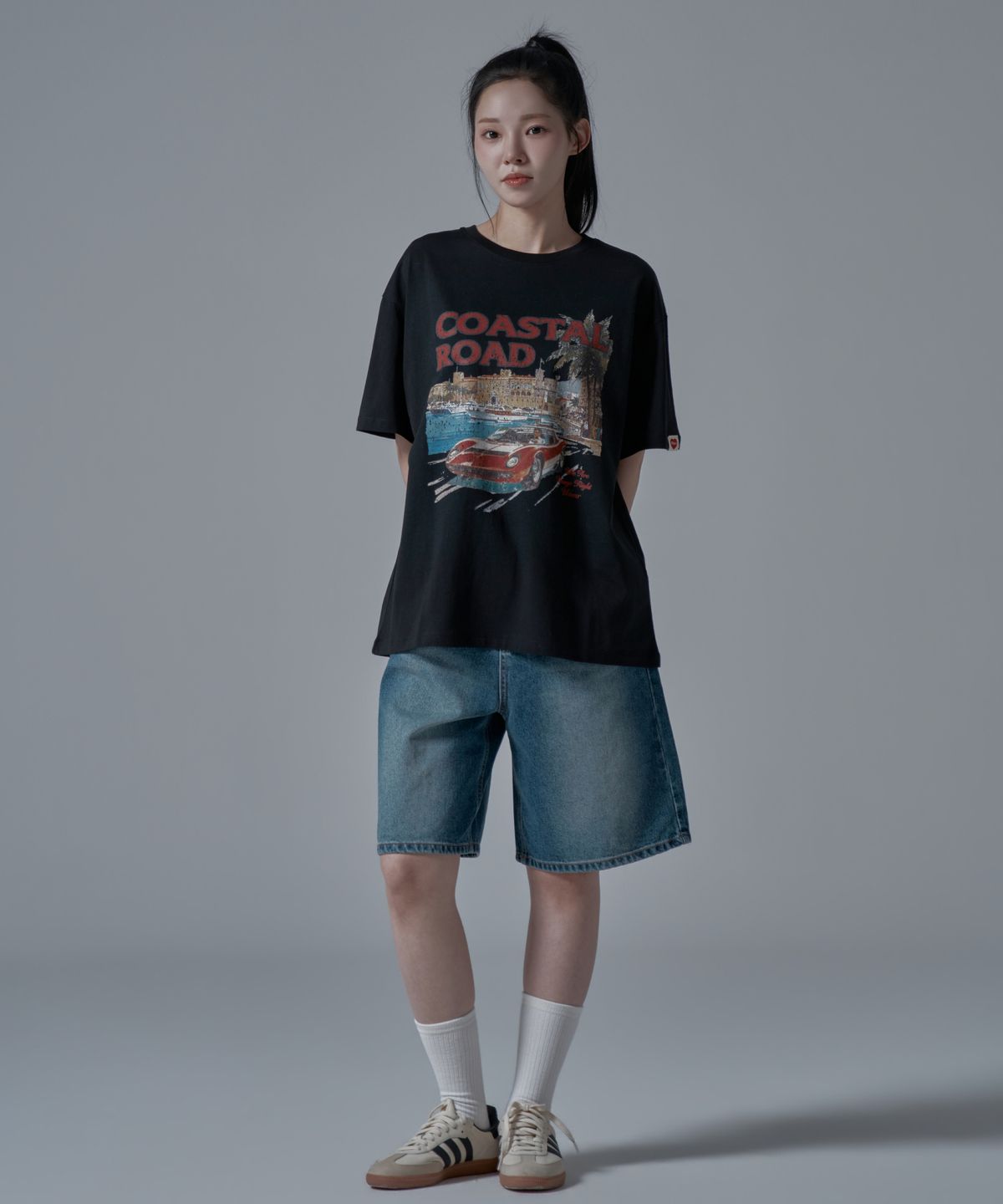 와르 포 우먼(WAARFORWOMAN) WT-67 코스탈 오버핏 반팔 티셔츠_블랙