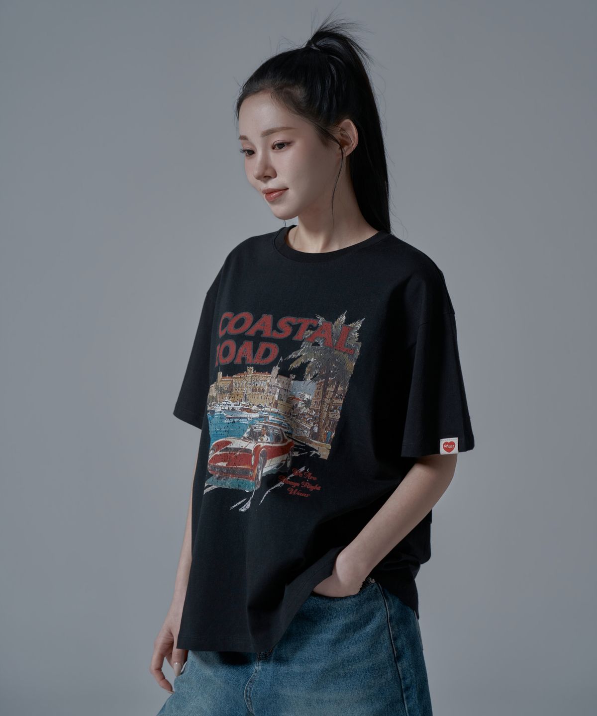 와르 포 우먼(WAARFORWOMAN) WT-67 코스탈 오버핏 반팔 티셔츠_블랙