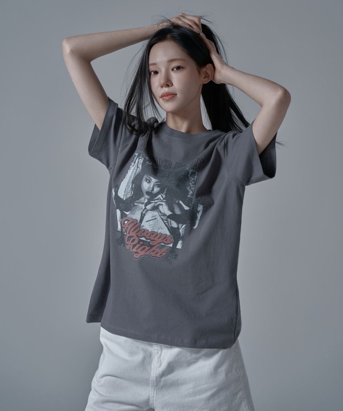 와르 포 우먼(WAARFORWOMAN) WT-68 걸스 반팔 티셔츠_차콜