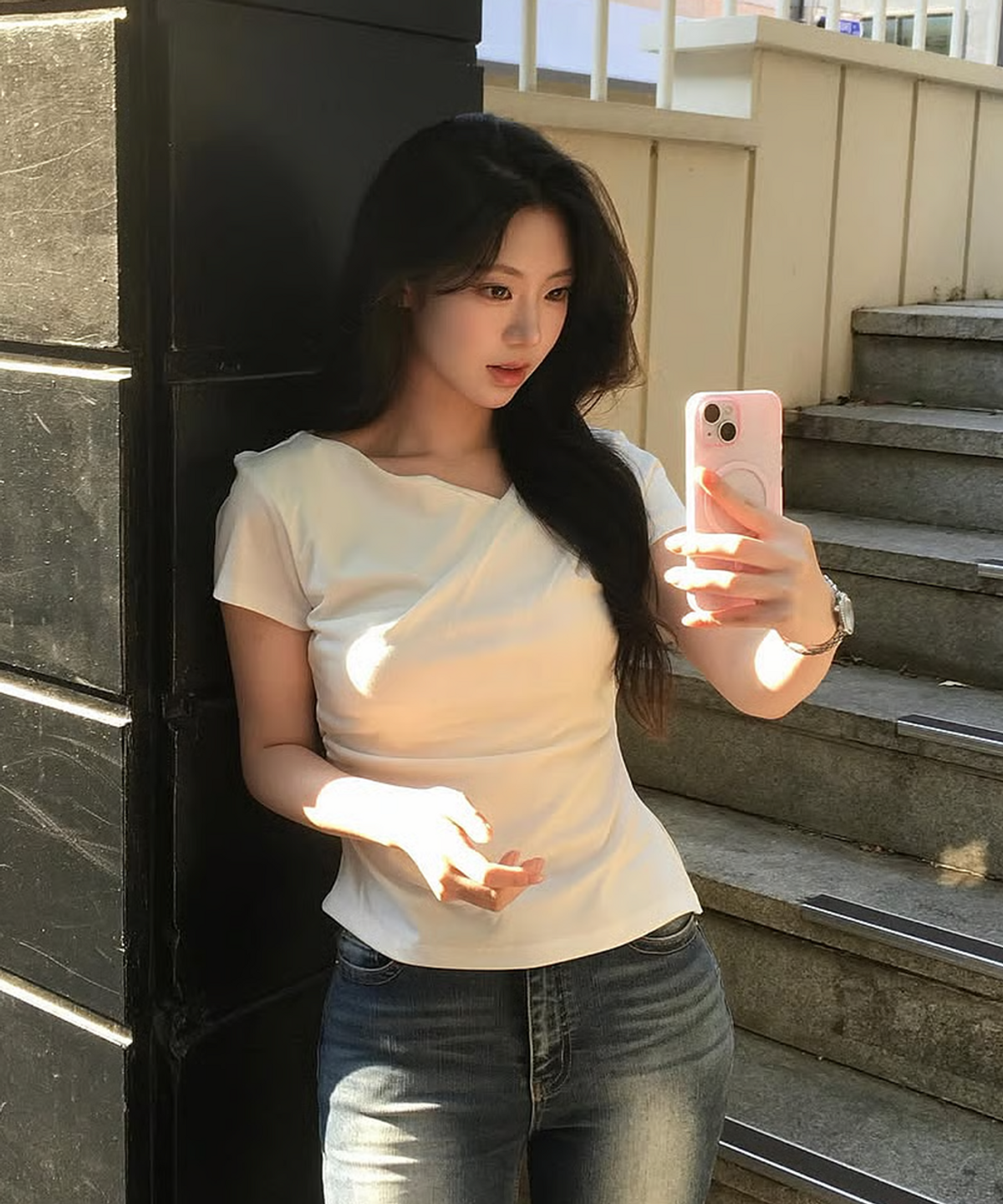 제너럴아이디어(GENERALIDEA) 드레이프 셔링 져지 블라우스 [OFF WHITE] / GF2LTS527