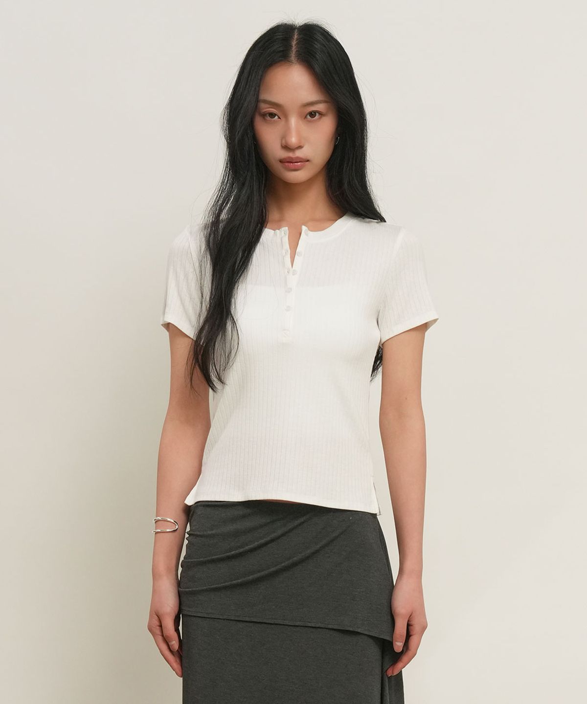 제너럴아이디어(GENERALIDEA) 펀칭 리브드 헨리넥 티셔츠 [WHITE] / GF2LTS525