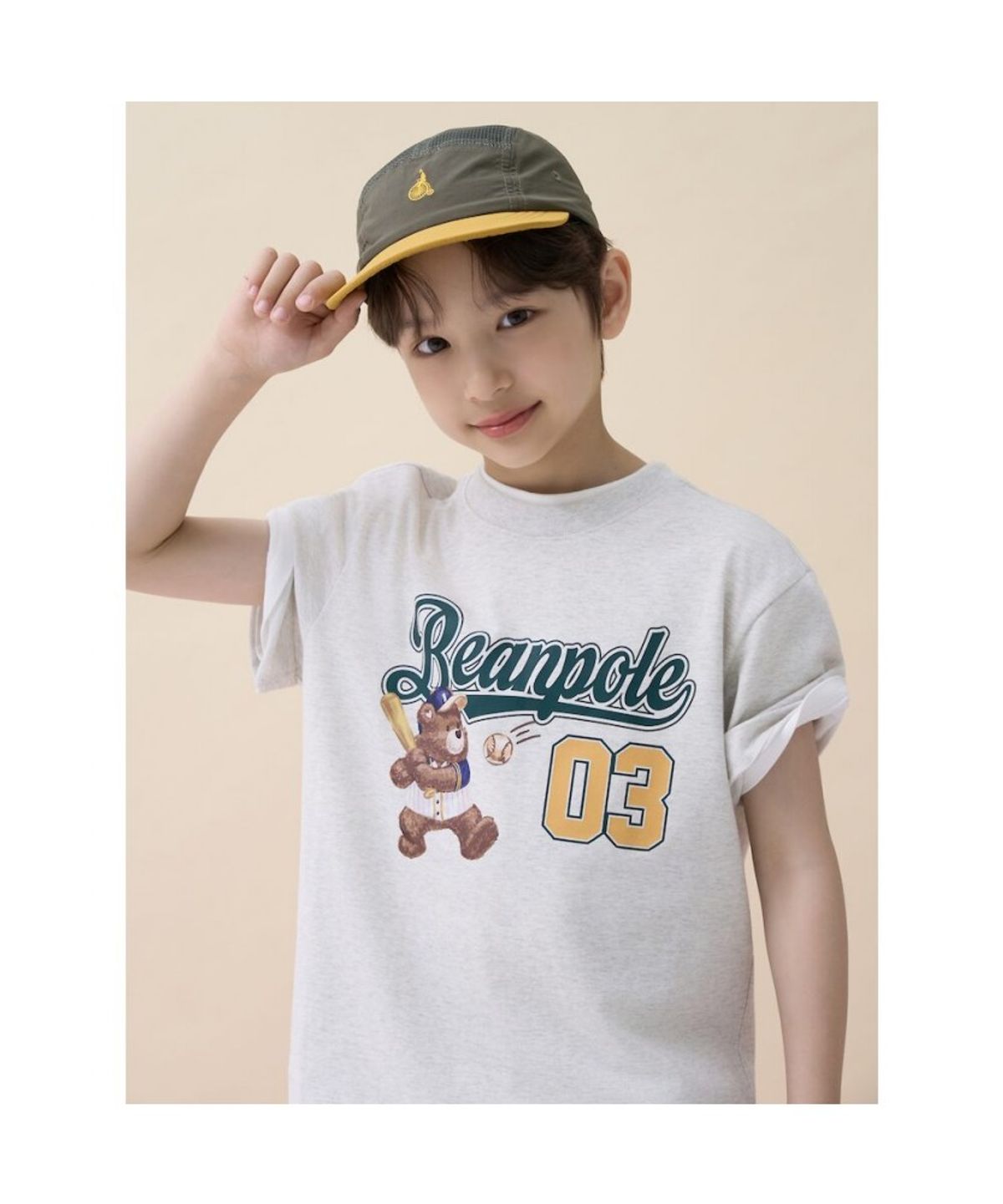 빈폴 키즈(BEANPOLE KIDS) 곰돌이 달이 레터링 로고 반소매 티셔츠  베이지 (BI6442U07A)