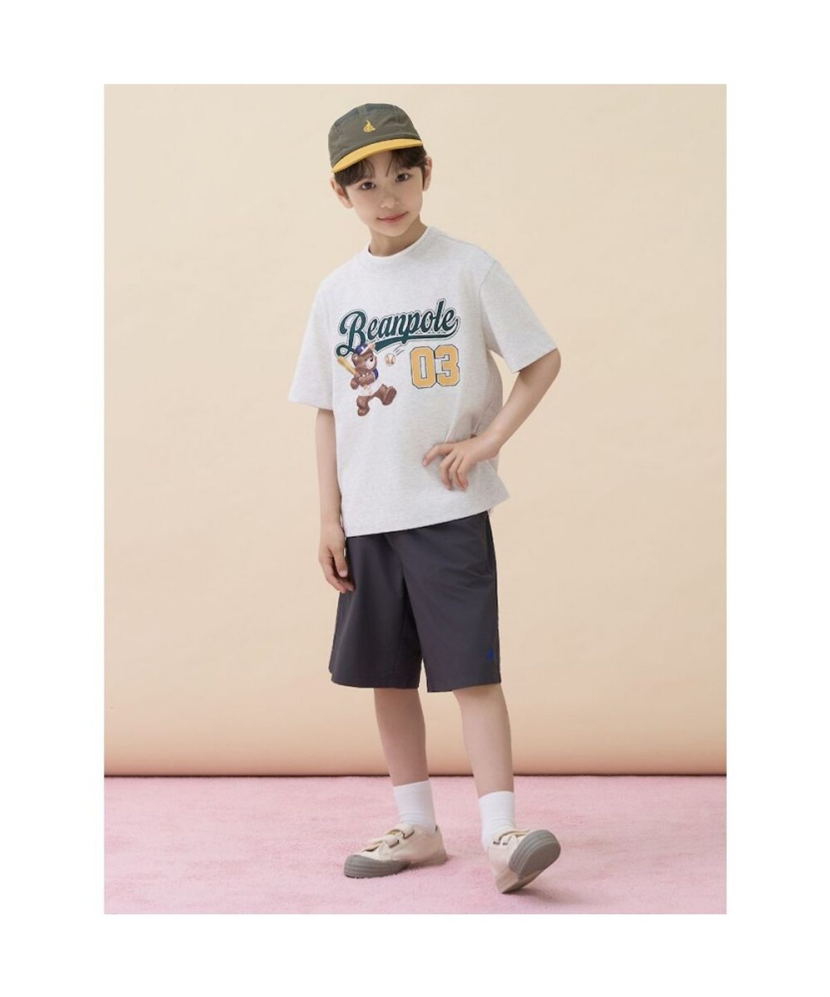 빈폴 키즈(BEANPOLE KIDS) 곰돌이 달이 레터링 로고 반소매 티셔츠  베이지 (BI6442U07A)