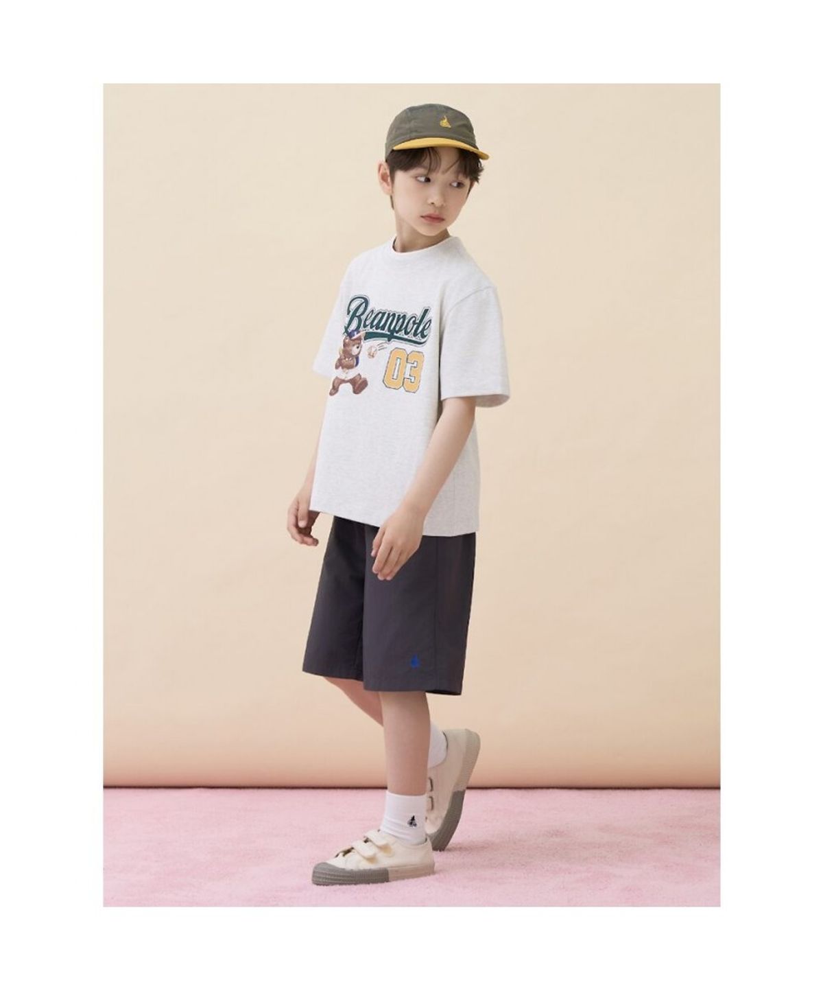 빈폴 키즈(BEANPOLE KIDS) 곰돌이 달이 레터링 로고 반소매 티셔츠  베이지 (BI6442U07A)