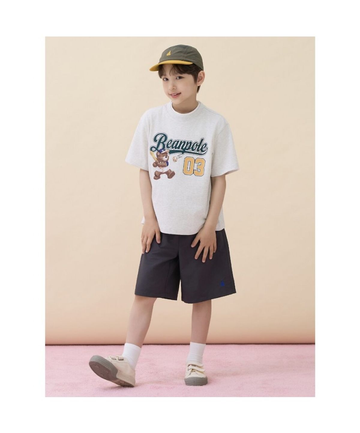 빈폴 키즈(BEANPOLE KIDS) 곰돌이 달이 레터링 로고 반소매 티셔츠  베이지 (BI6442U07A)