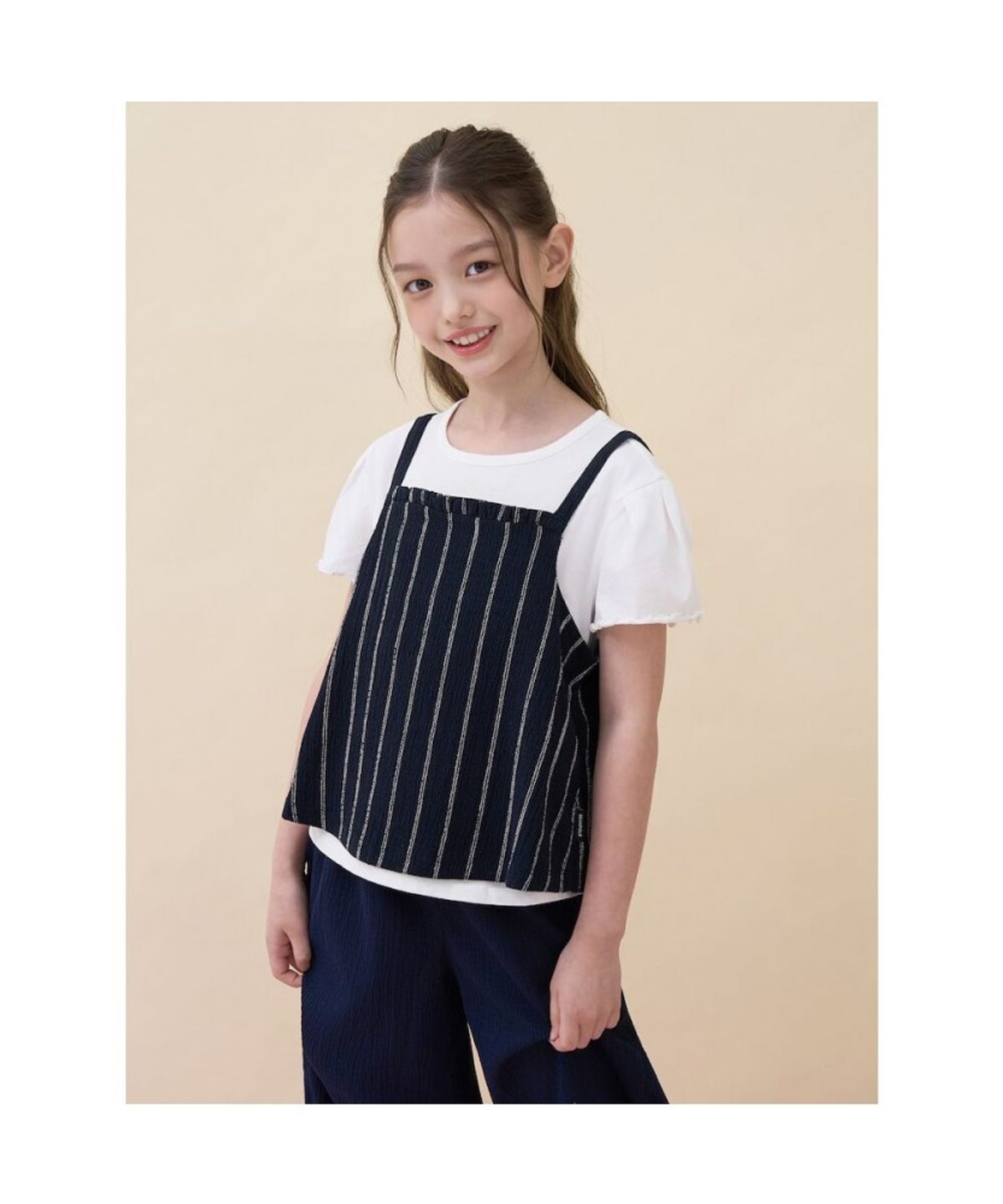 빈폴 키즈(BEANPOLE KIDS) 여아 요루지 뷔스티에 & 저지 반소매 티셔츠 2PACK 세트  네이비 (BI6442G03R)