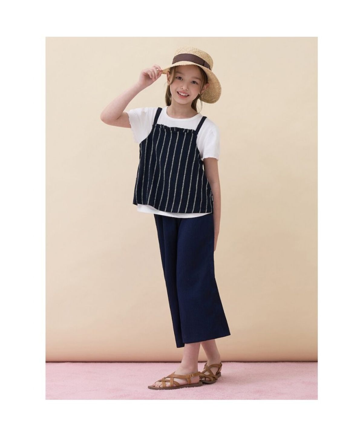 빈폴 키즈(BEANPOLE KIDS) 여아 요루지 뷔스티에 & 저지 반소매 티셔츠 2PACK 세트  네이비 (BI6442G03R)