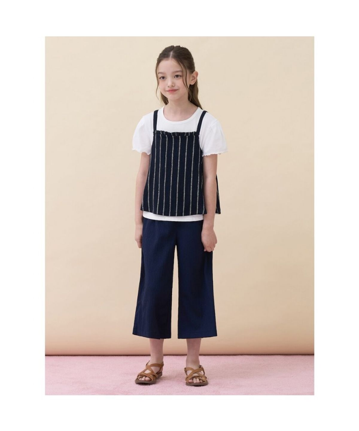 빈폴 키즈(BEANPOLE KIDS) 여아 요루지 뷔스티에 & 저지 반소매 티셔츠 2PACK 세트  네이비 (BI6442G03R)