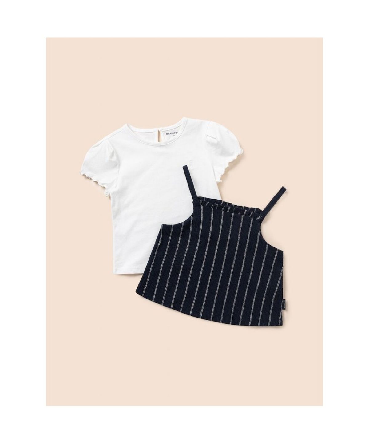 빈폴 키즈(BEANPOLE KIDS) 여아 요루지 뷔스티에 & 저지 반소매 티셔츠 2PACK 세트  네이비 (BI6442G03R)