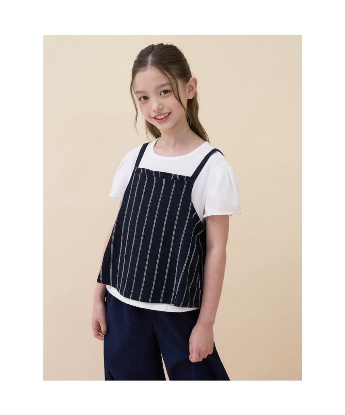 빈폴 키즈(BEANPOLE KIDS) 여아 요루지 뷔스티에 & 저지 반소매 티셔츠 2PACK 세트  네이비 (BI6442G03R)