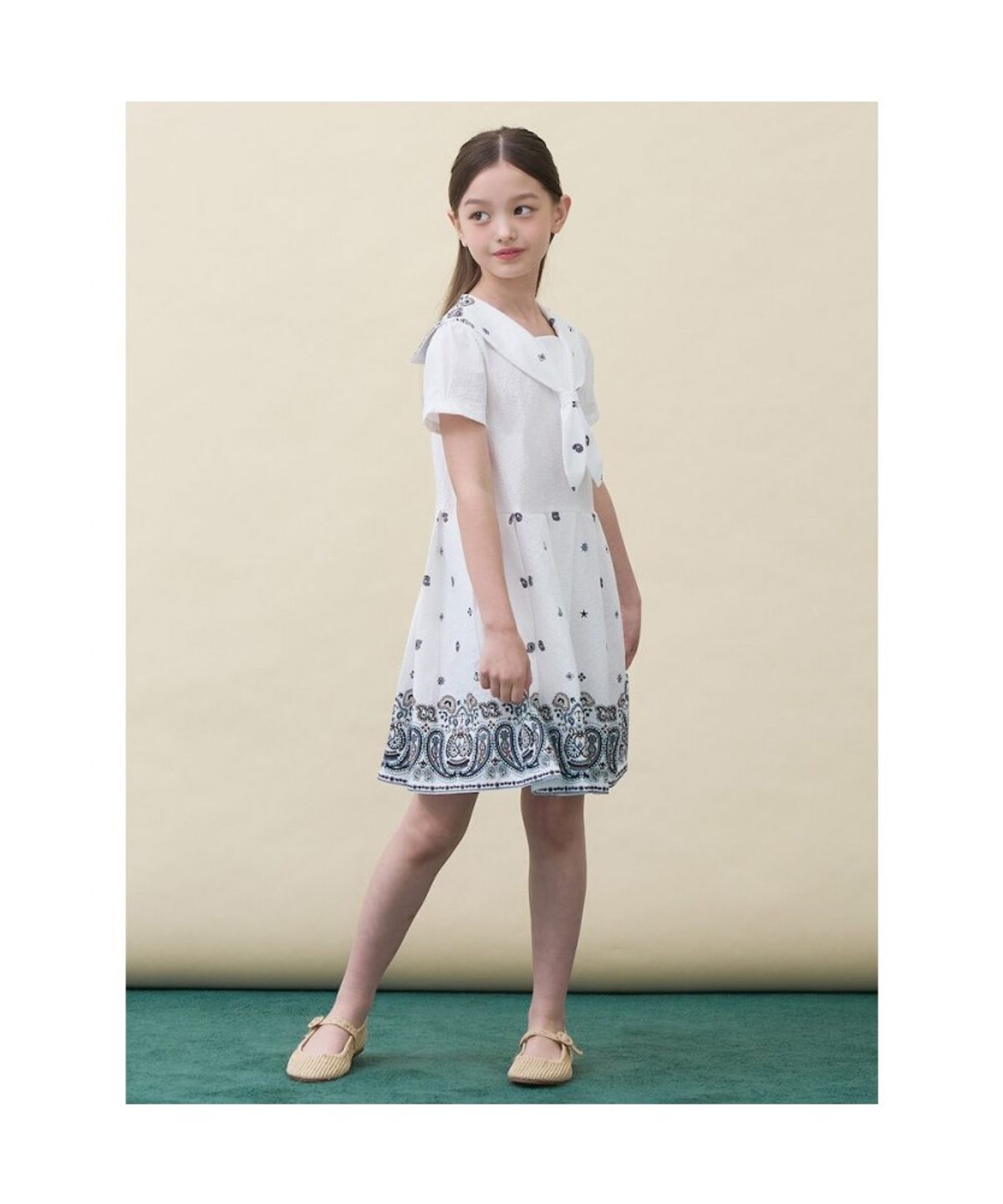 빈폴 키즈(BEANPOLE KIDS) 페이즐리 로맨틱 원피스 & 헤어슈슈 세트  화이트 (BI6471G061)
